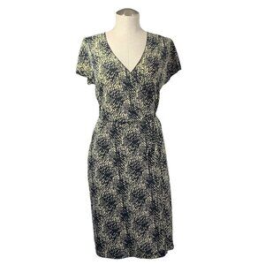 Kenneth Cole Split Sleeve Print Wrap Dress Khaki/Black, Sz Medium Style#QBMU2805